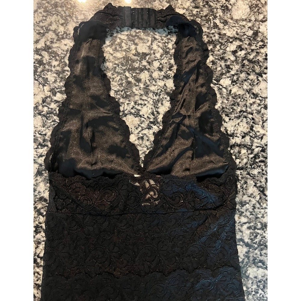 Marciano Black Lace Halter Bodysuit XS Floral Scalloped V-Neck Thong (0906) - Picture 5 of 10